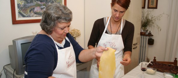 Jackie and Mari making pasta
