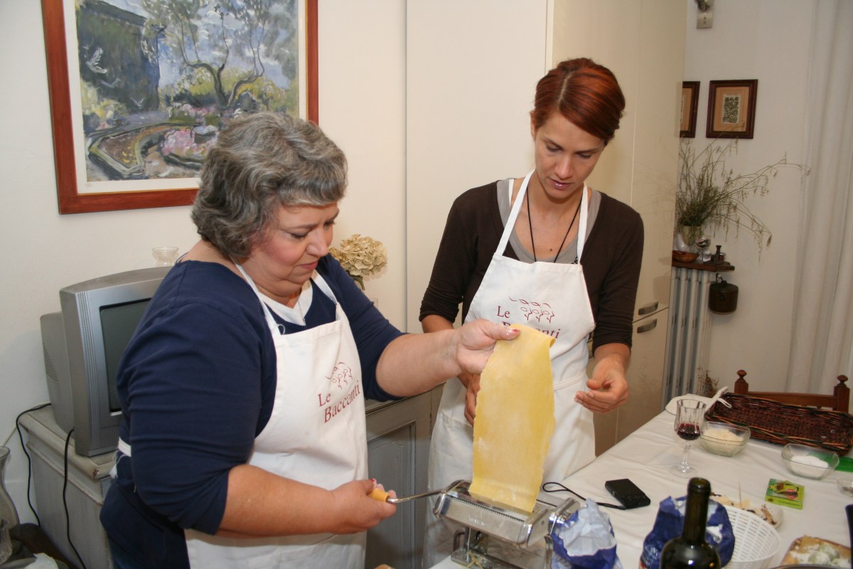 Jackie and Mari making pasta