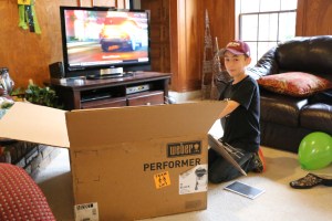 Jackson opening the box