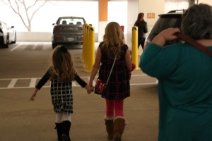 Lauren and Avery walking to the store